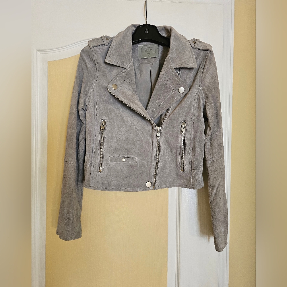 Small Gray suede leather short jacket